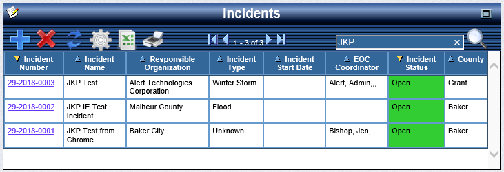 OpsCenter Incident Status Board filtered by JKP