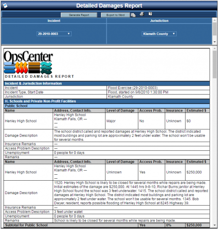 Damages Detailed Report