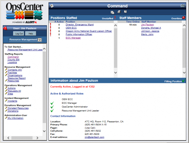 Staffing Report View of User Jim Paulson