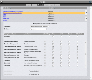 OpsCenter Roles Administration Screen